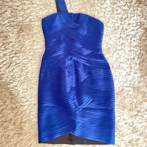 🦋 BCBG MAXAZRIA ONE SHOULDER DRESS BLUE COCKTAIL
